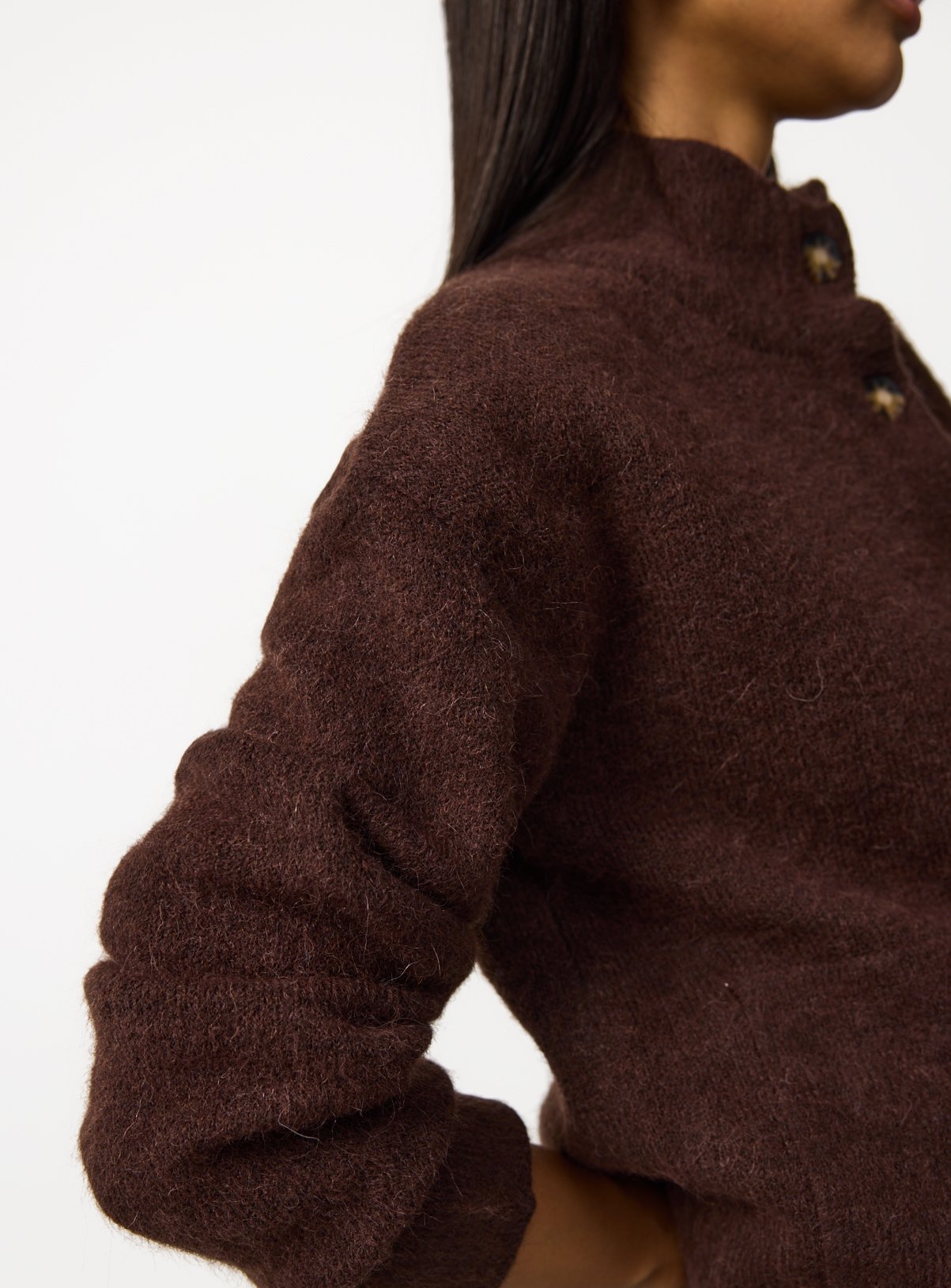 Brown Alpaca Blend Funnel Neck Cardigan L - Image 3 thumbnail